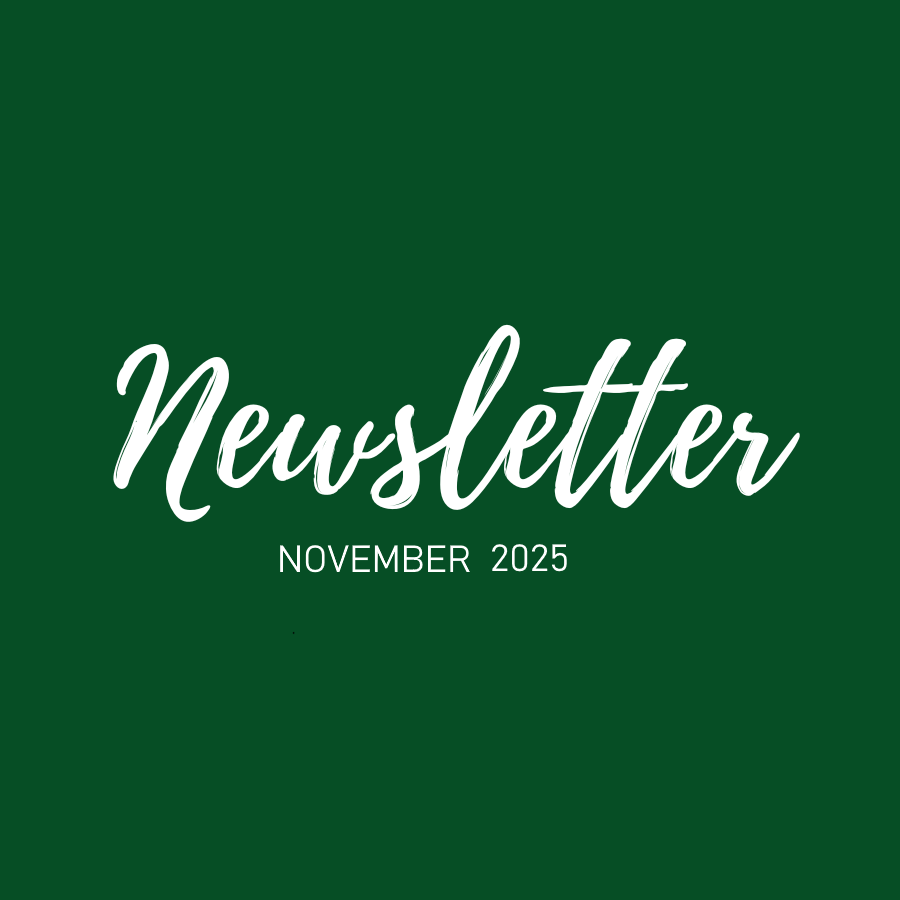 Dark green square with white text - Newsletter November 2025