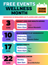 May/June 2026 Wellness Months at RWC. A range of free talks and workshops to attend