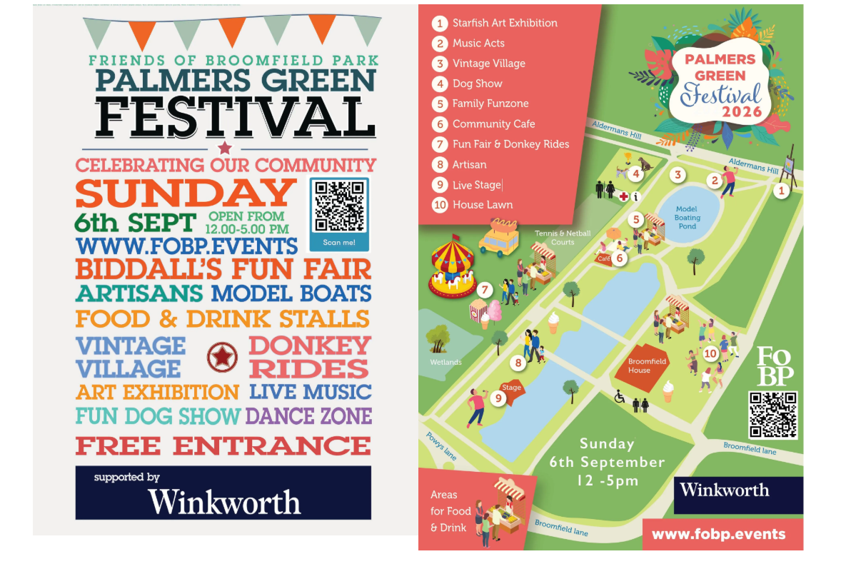 Link to website for Palmers Green Festival, 6 September 2026