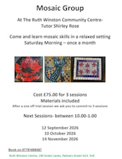 Link to poster for the Mosaic Group that meets at Ruth Winston Centre one Saturday a month
